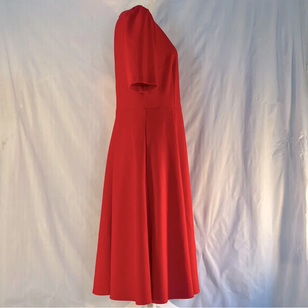 Donna Morgan Red MIDI Dress Crepe Elbow Length Sleeves V Neck Fit & Flare 12 - Picture 5 of 10